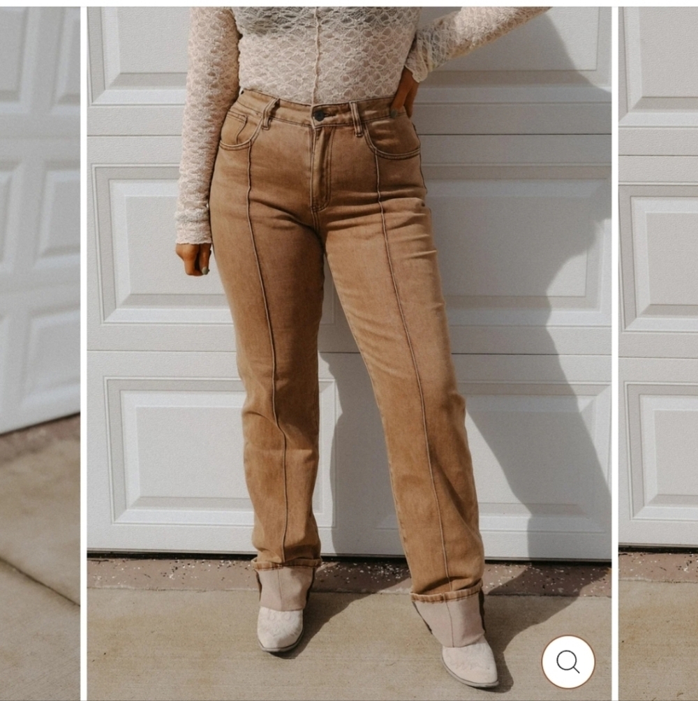 NWT Two Stay Fly Brown Straight-Leg Jeans_ Med - Picture 10 of 10